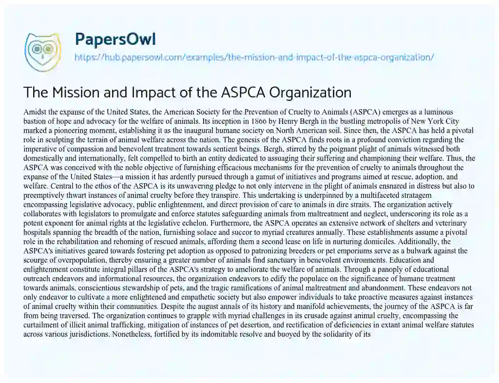 Essay on The Mission and Impact of the ASPCA Organization