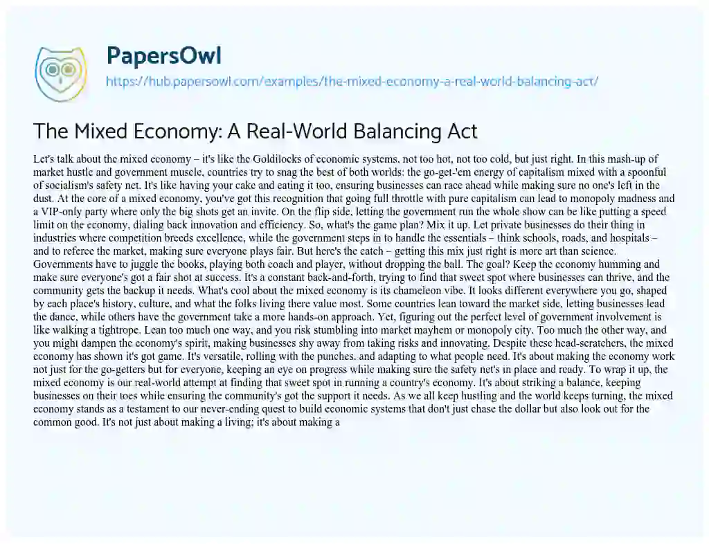 Essay on The Mixed Economy: A Real-World Balancing Act