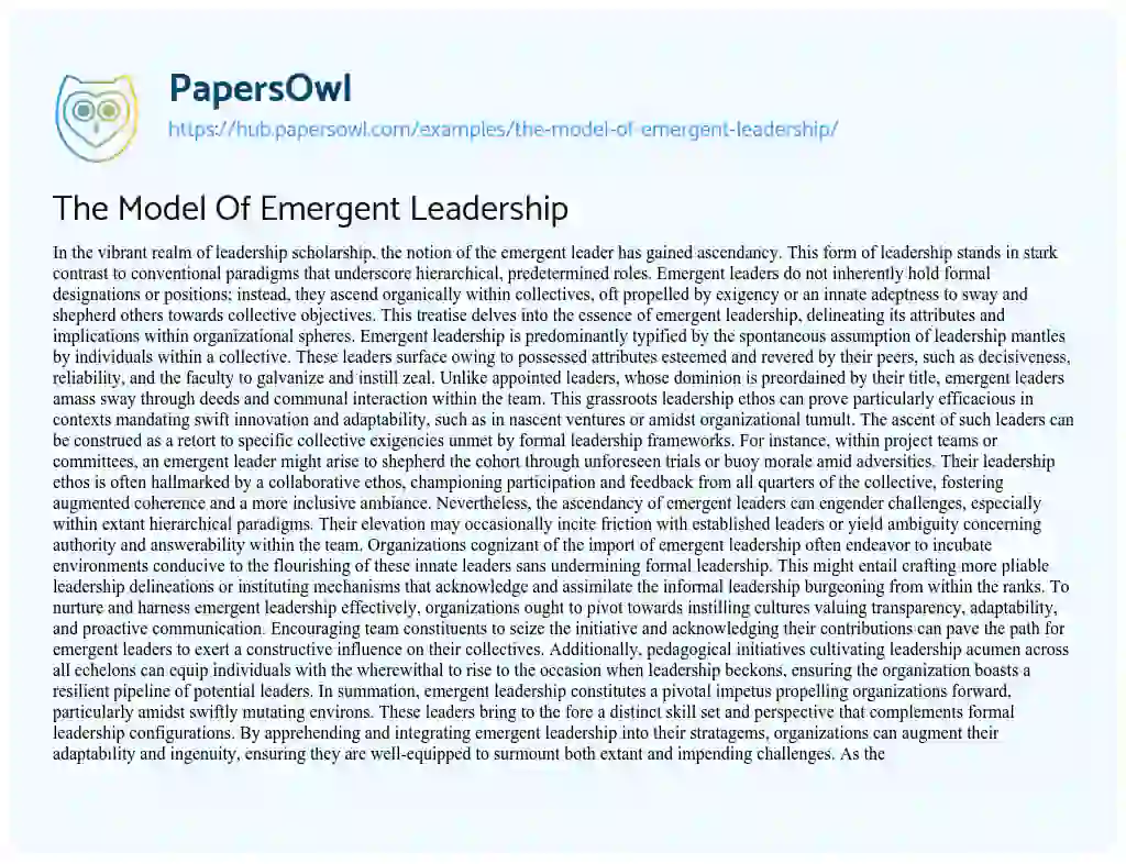 Essay on The Model Of Emergent Leadership