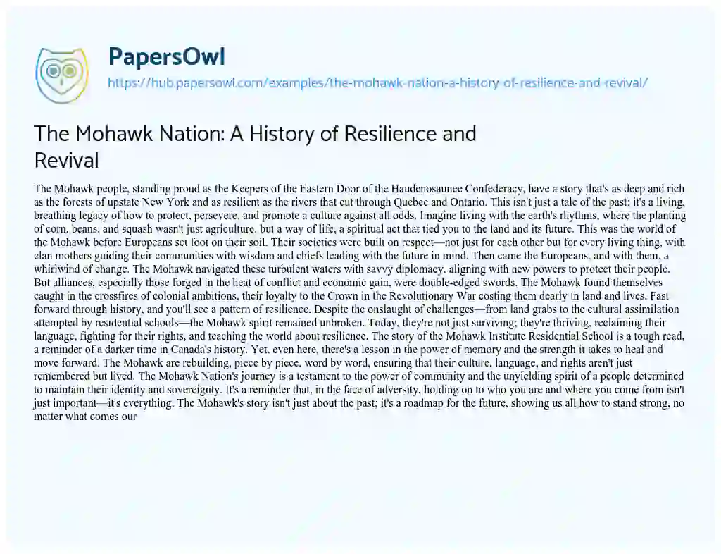 Essay on The Mohawk Nation: A History of Resilience and Revival
