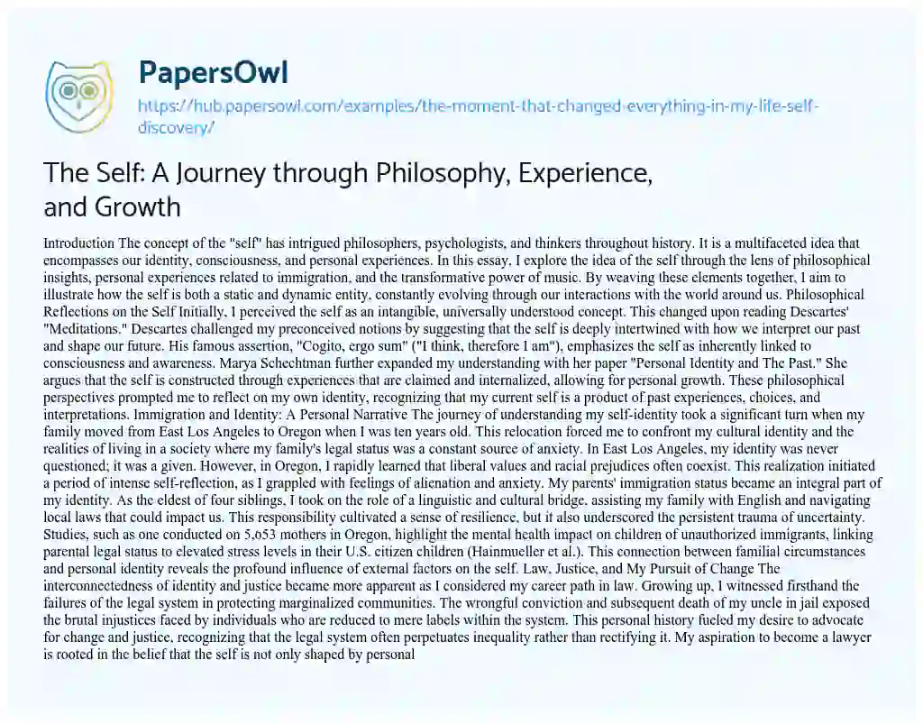 Essay on The Self: A Journey through Philosophy, Experience, and Growth