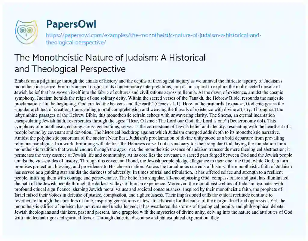 Essay on The Monotheistic Nature of Judaism: A Historical and Theological Perspective