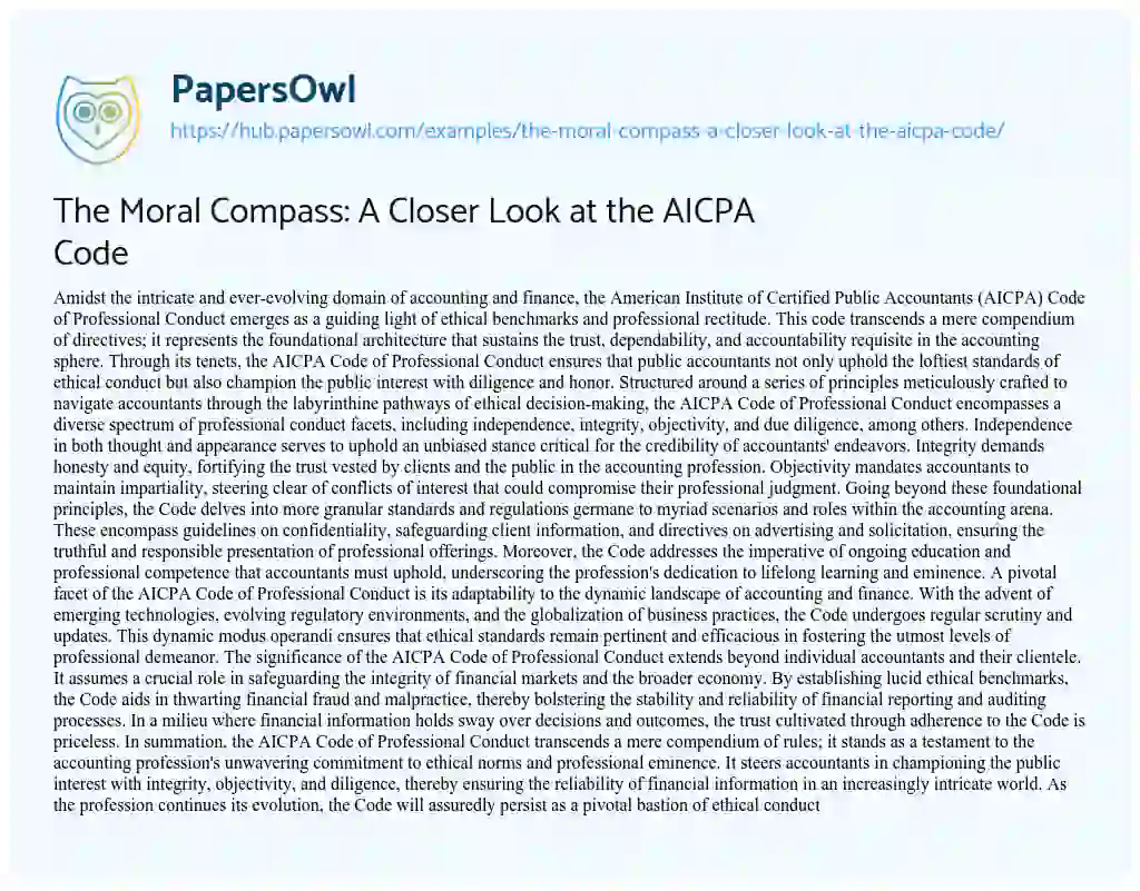 Essay on The Moral Compass: A Closer Look at the AICPA Code