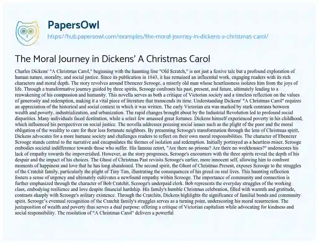 Essay on The Moral Journey in Dickens’ A Christmas Carol