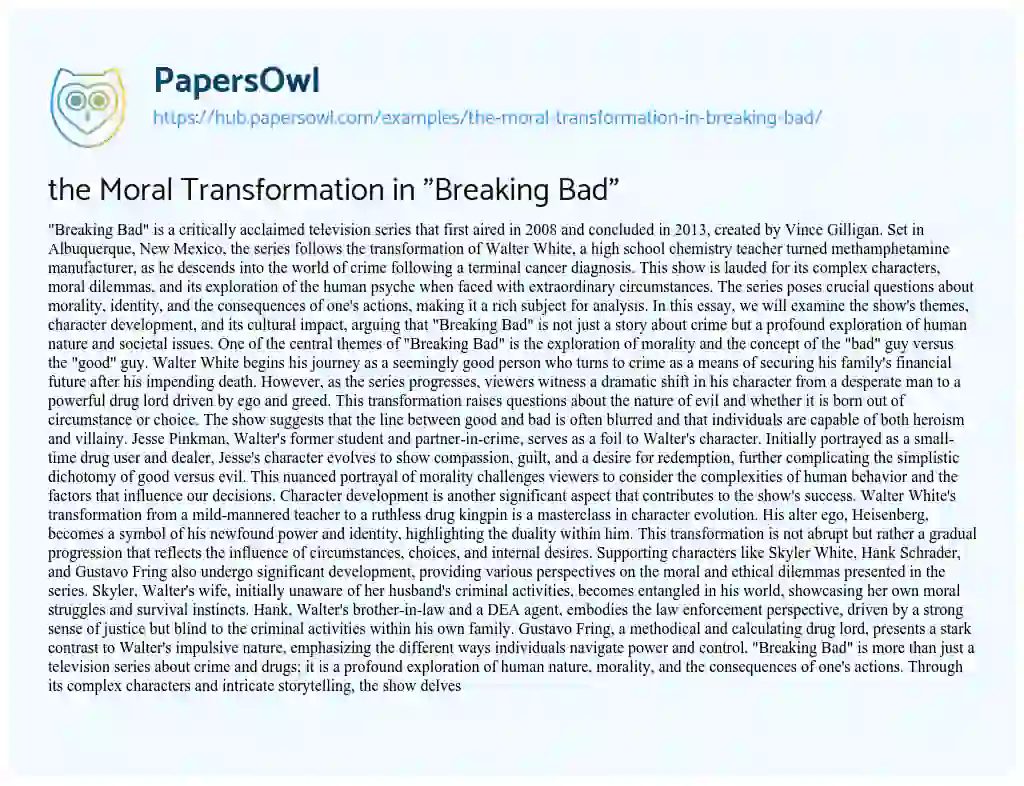Essay on the Moral Transformation in “Breaking Bad”