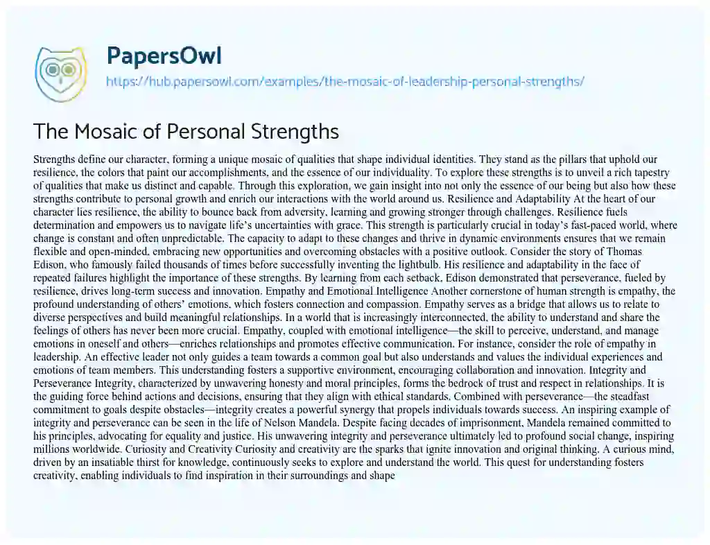Essay on The Mosaic of Personal Strengths