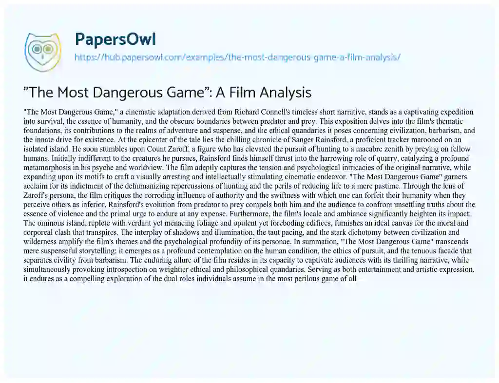 Essay on “The Most Dangerous Game”: A Film Analysis
