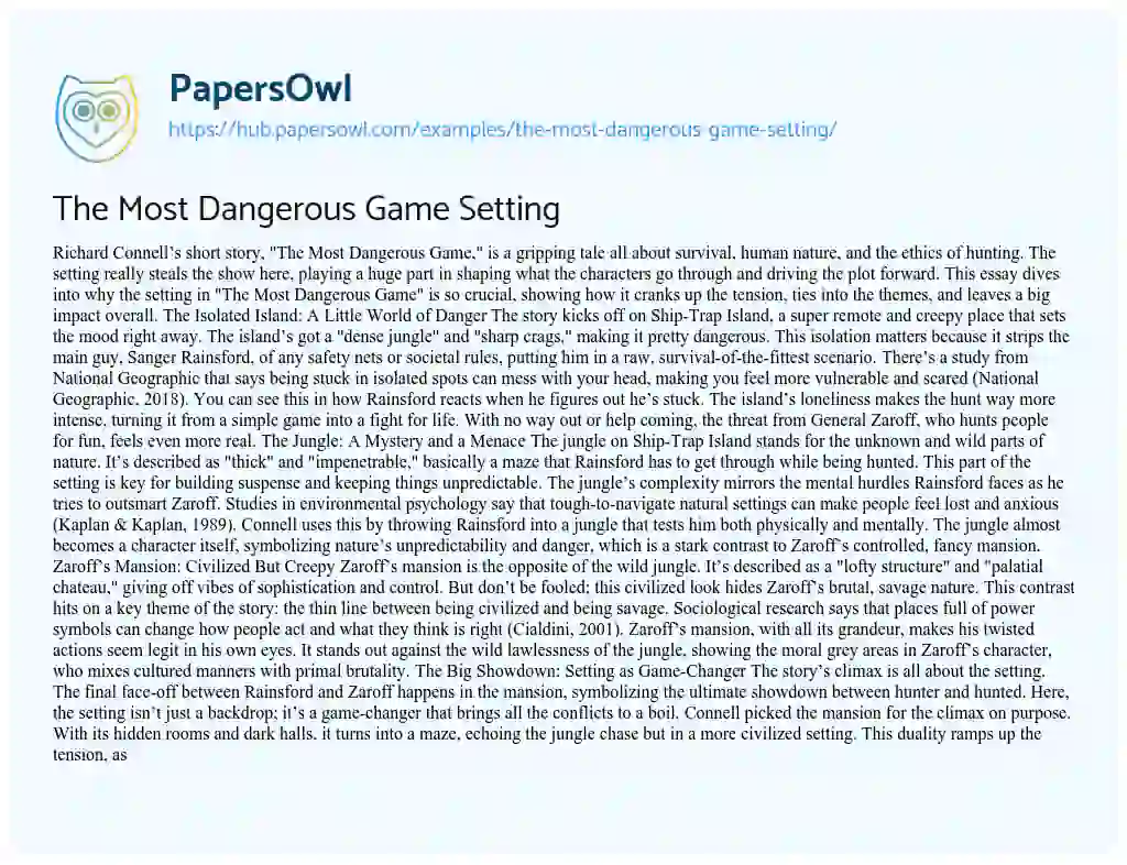 Essay on The Most Dangerous Game Setting
