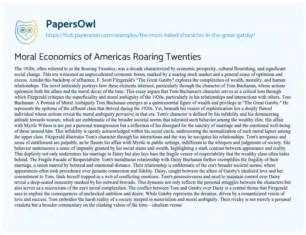 Essay on Moral Economics of Americas Roaring Twenties