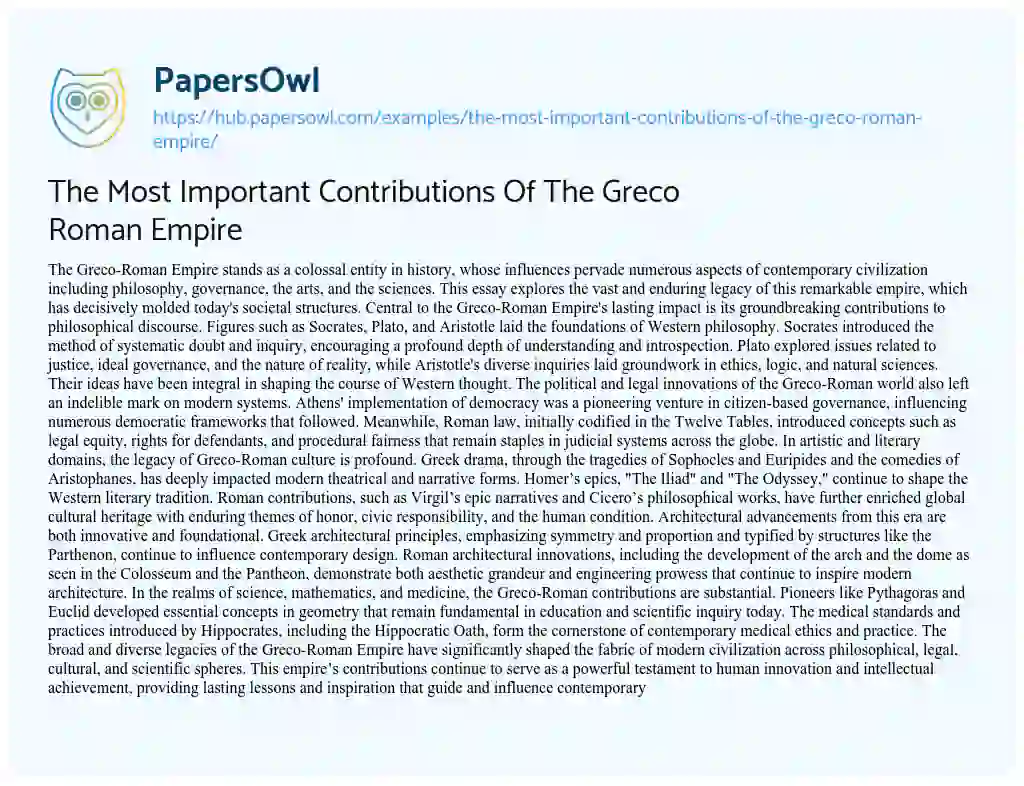 Essay on The Most Important Contributions Of The Greco Roman Empire