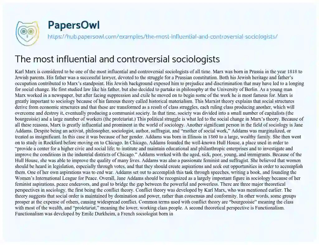 Essay on The most influential and controversial sociologists