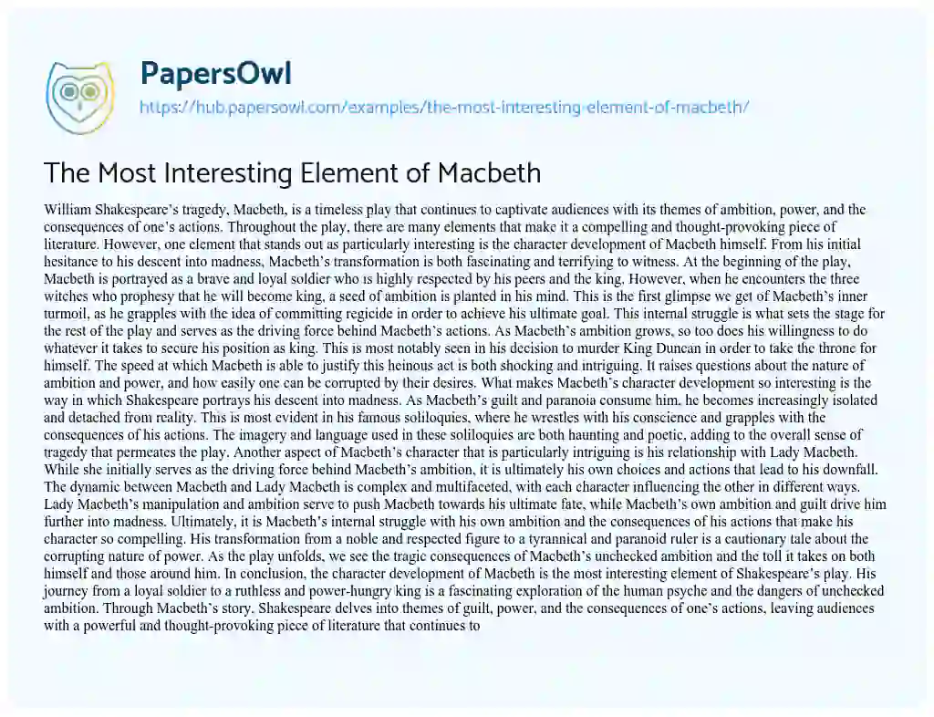Essay on The Most Interesting Element of Macbeth