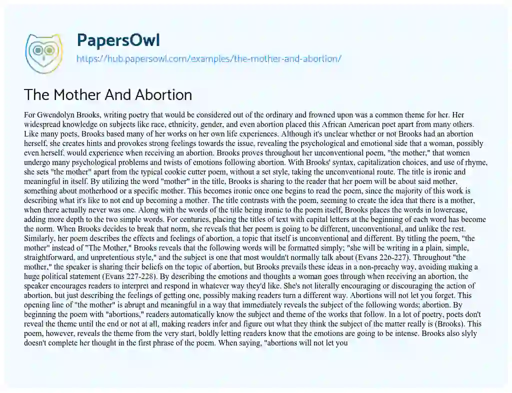 Essay on The Mother And Abortion