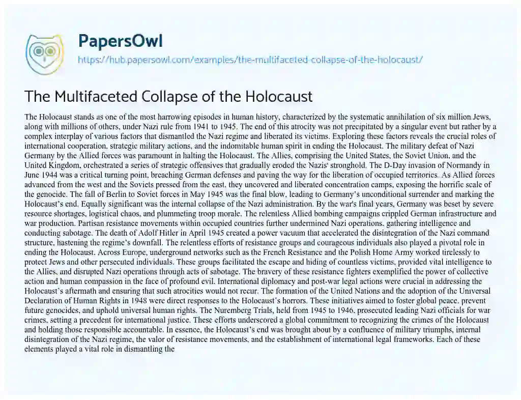 Essay on The Multifaceted Collapse of the Holocaust