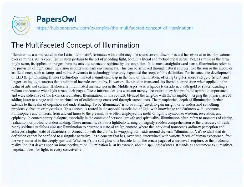 Essay on The Multifaceted Concept of Illumination