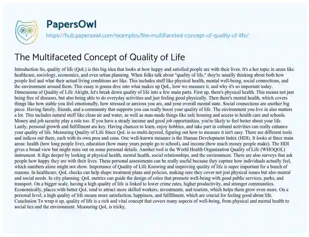 Essay on The Multifaceted Concept of Quality of Life