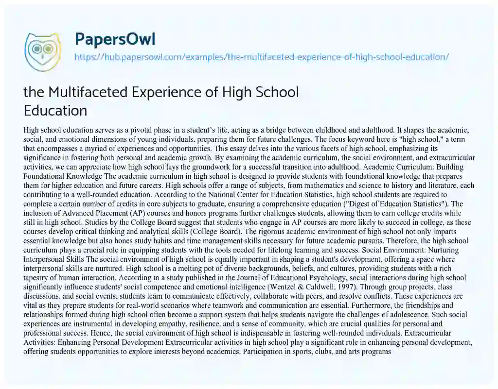 Essay on the Multifaceted Experience of High School Education