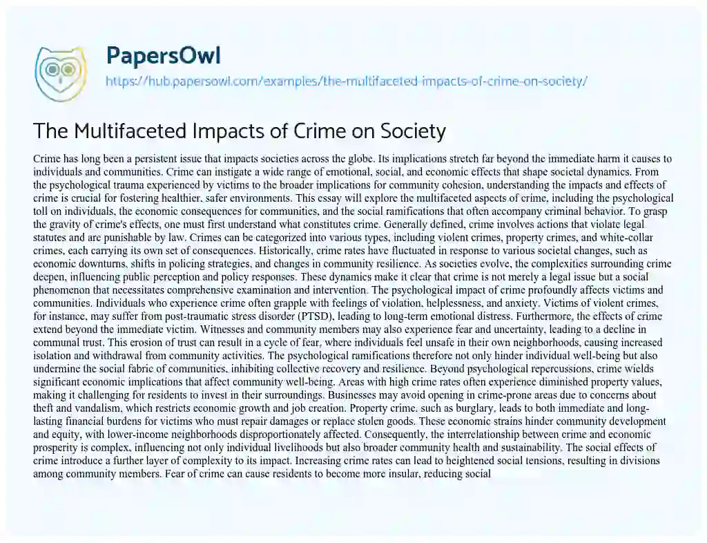 Essay on The Multifaceted Impacts of Crime on Society