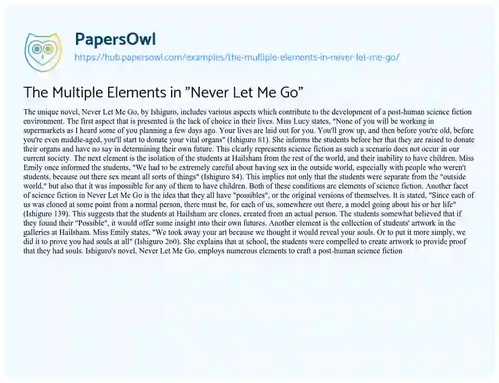 Essay on The Multiple Elements in “Never Let Me Go”