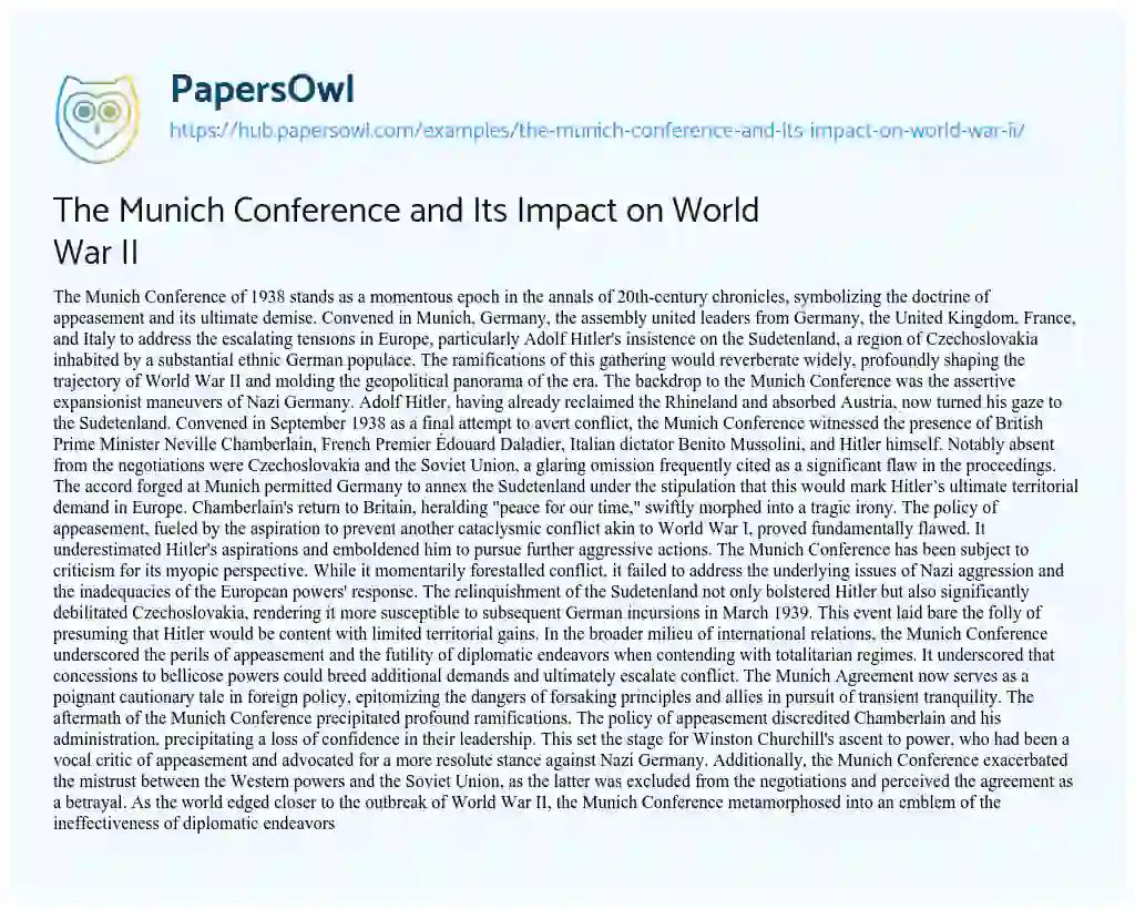 Essay on The Munich Conference and Its Impact on World War II