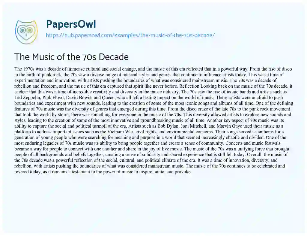 Essay on The Music of the 70s Decade