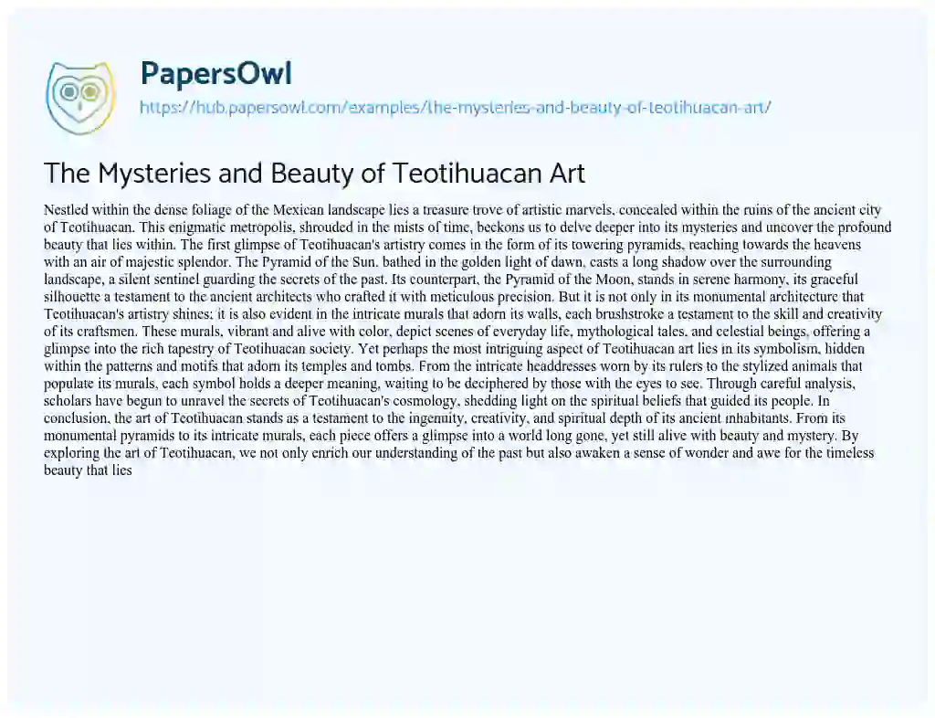 Essay on The Mysteries and Beauty of Teotihuacan Art