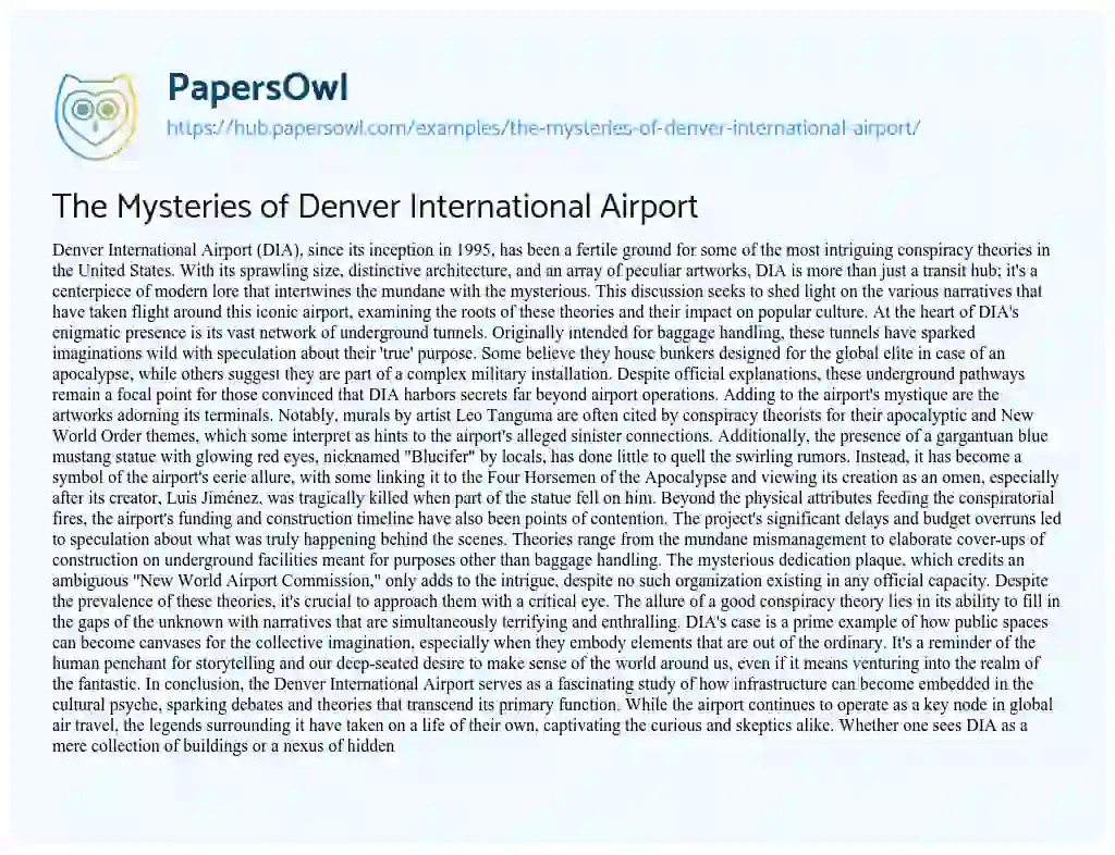 Essay on The Mysteries of Denver International Airport