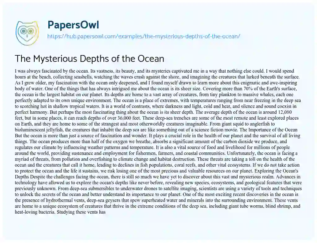 Essay on The Mysterious Depths of the Ocean