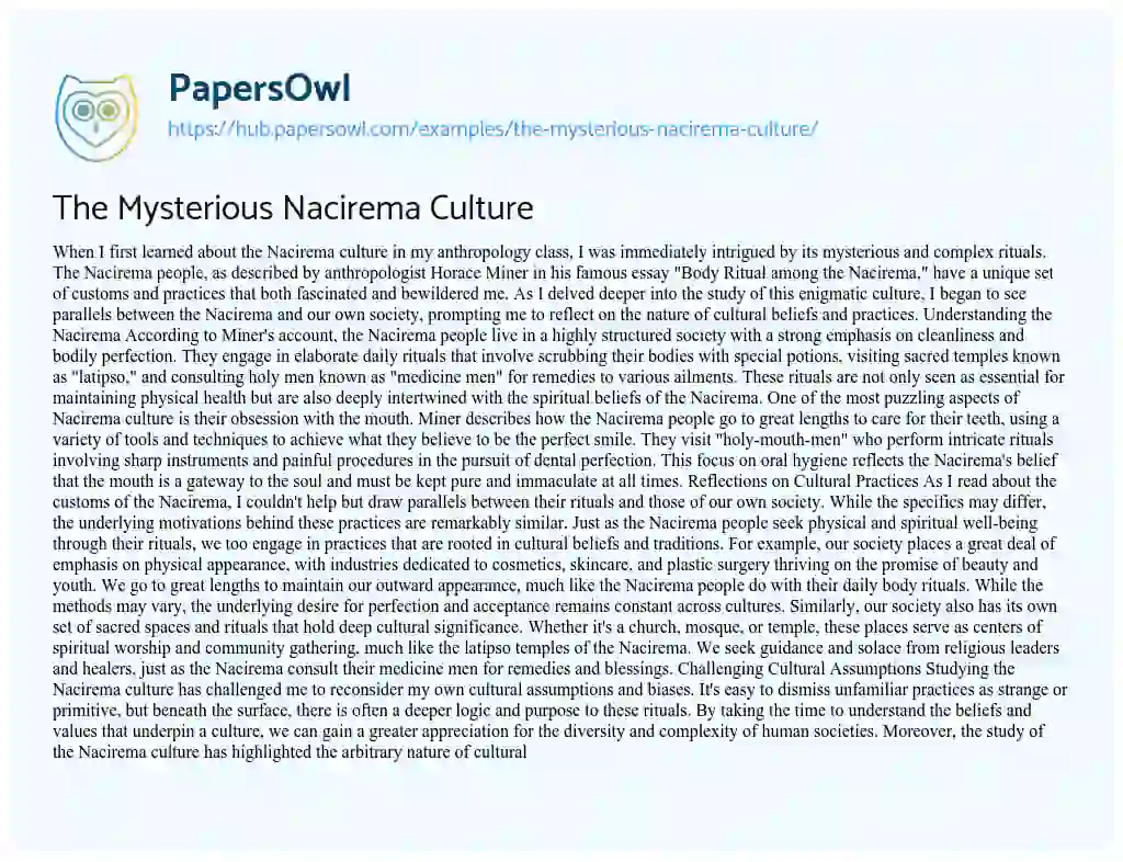 Essay on The Mysterious Nacirema Culture
