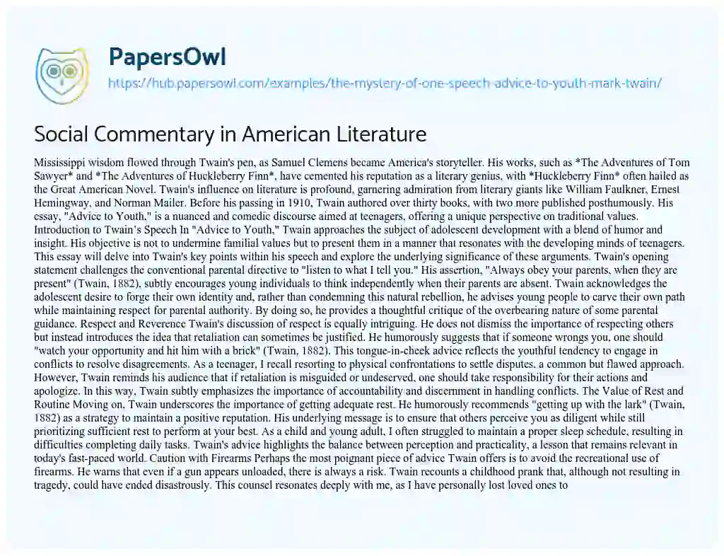 Essay on Social Commentary in American Literature