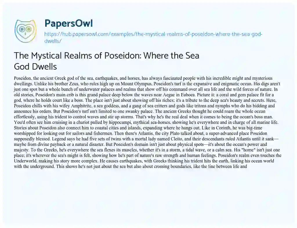 Essay on The Mystical Realms of Poseidon: Where the Sea God Dwells