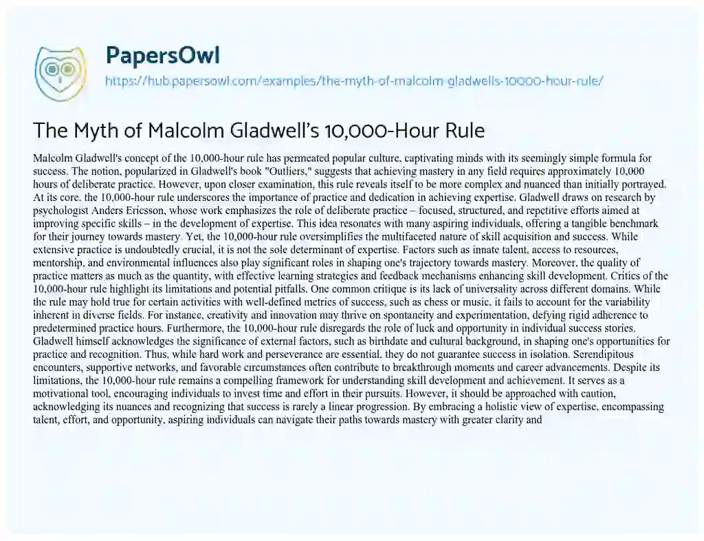 Essay on The Myth of Malcolm Gladwell’s 10,000-Hour Rule