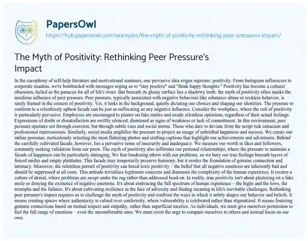 Essay on The Myth of Positivity: Rethinking Peer Pressure’s Impact