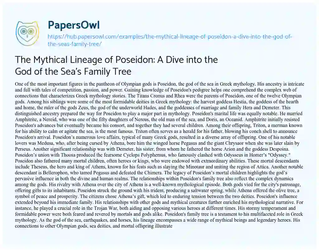 Essay on The Mythical Lineage of Poseidon: A Dive into the God of the Sea’s Family Tree