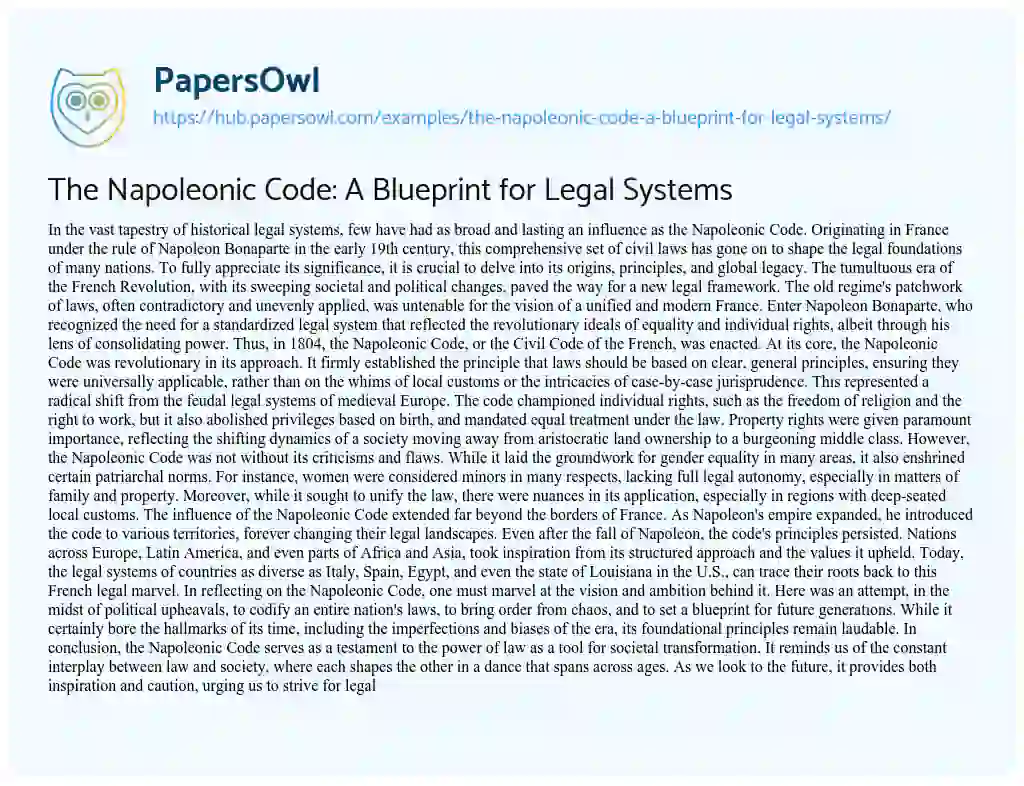 Essay on The Napoleonic Code: A Blueprint for Legal Systems