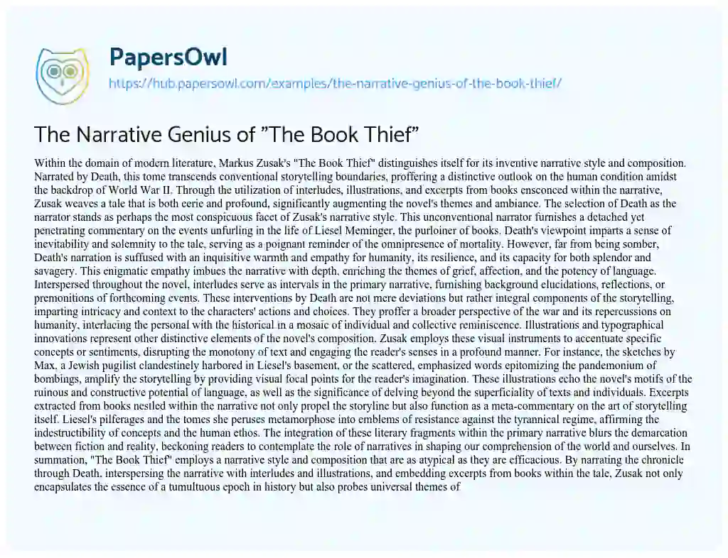 Essay on The Narrative Genius of “The Book Thief”