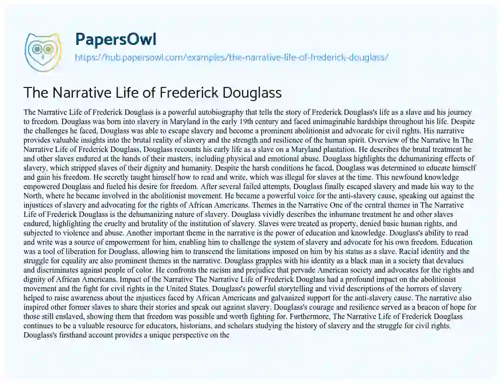 Essay on The Narrative Life of Frederick Douglass