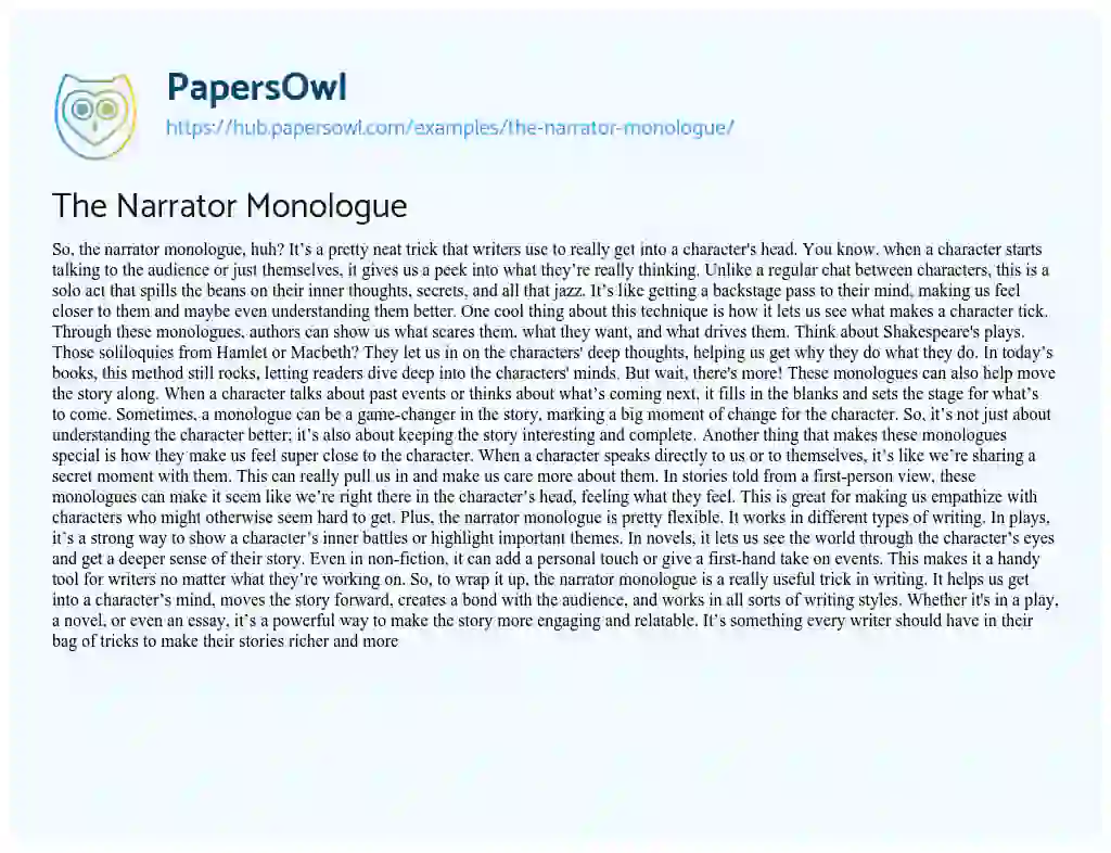 Essay on The Narrator Monologue