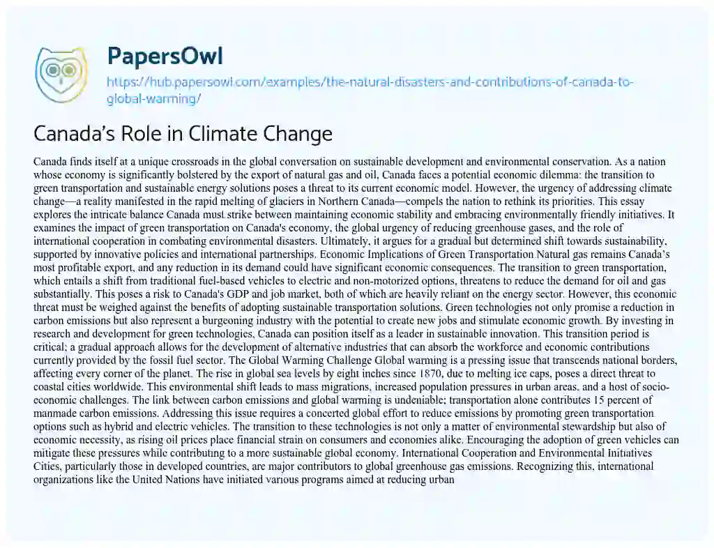 Essay on Canada’s Role in Climate Change