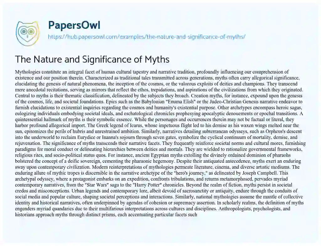 Essay on The Nature and Significance of Myths