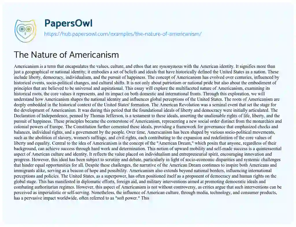 Essay on The Nature of Americanism