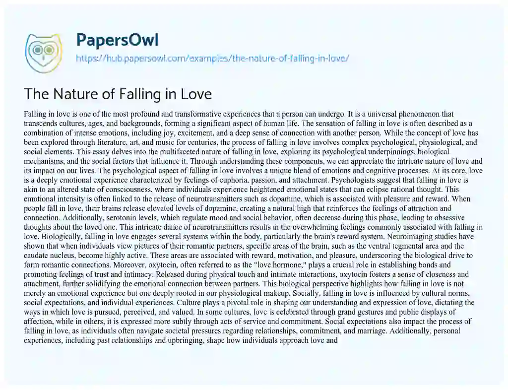 Essay on The Nature of Falling in Love