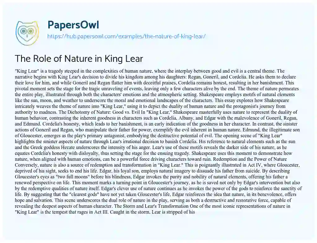 Essay on The Role of Nature in King Lear