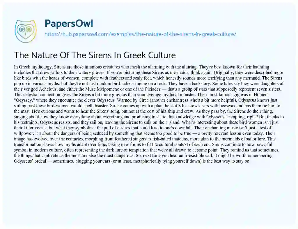Essay on The Nature Of The Sirens In Greek Culture