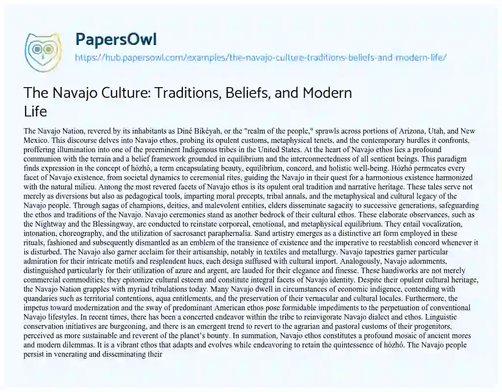 Essay on The Navajo Culture: Traditions, Beliefs, and Modern Life