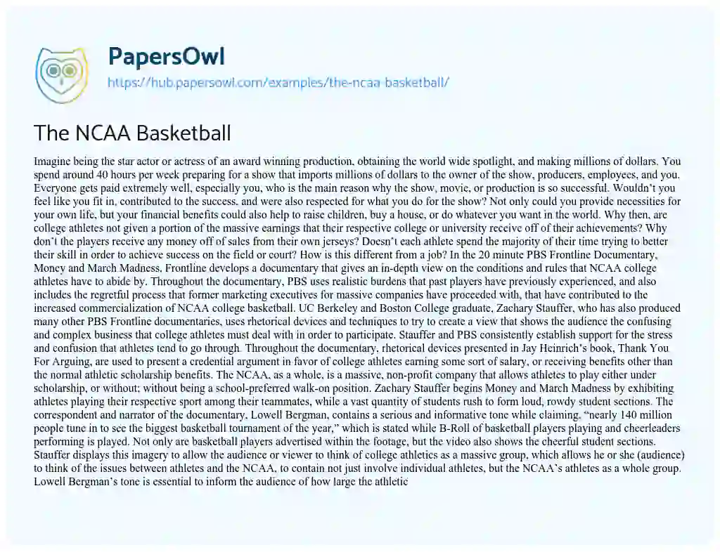 Essay on The NCAA Basketball