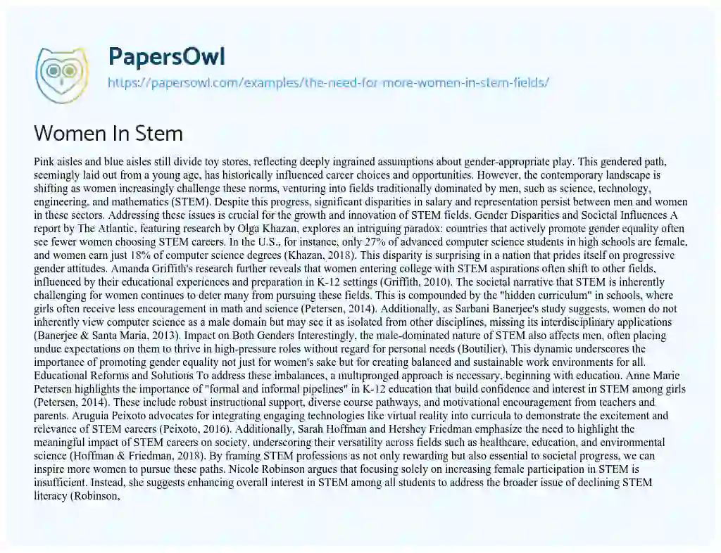 Essay on Women In Stem