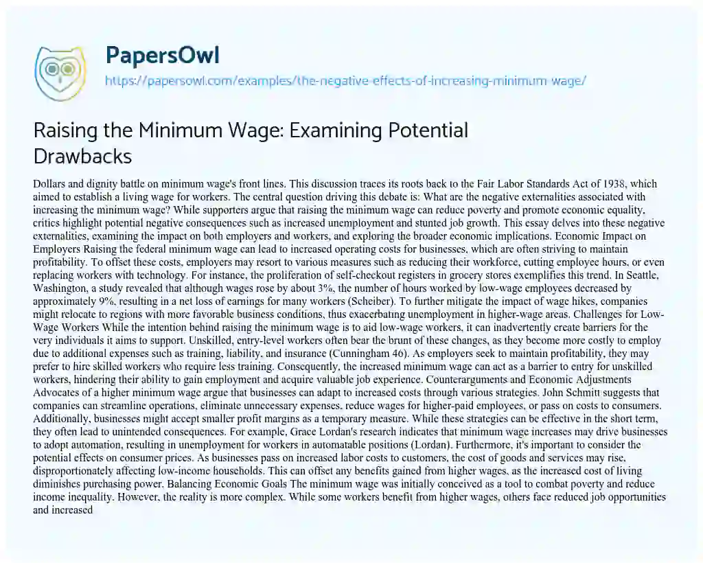 Essay on Raising the Minimum Wage: Examining Potential Drawbacks