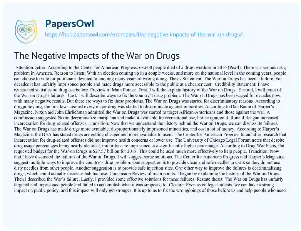 Essay on The Negative Impacts of the War on Drugs