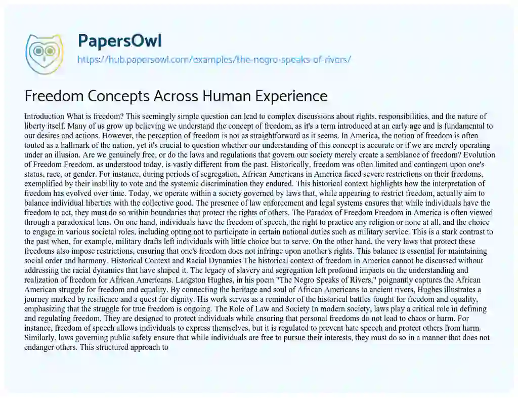Essay on Freedom Concepts Across Human Experience